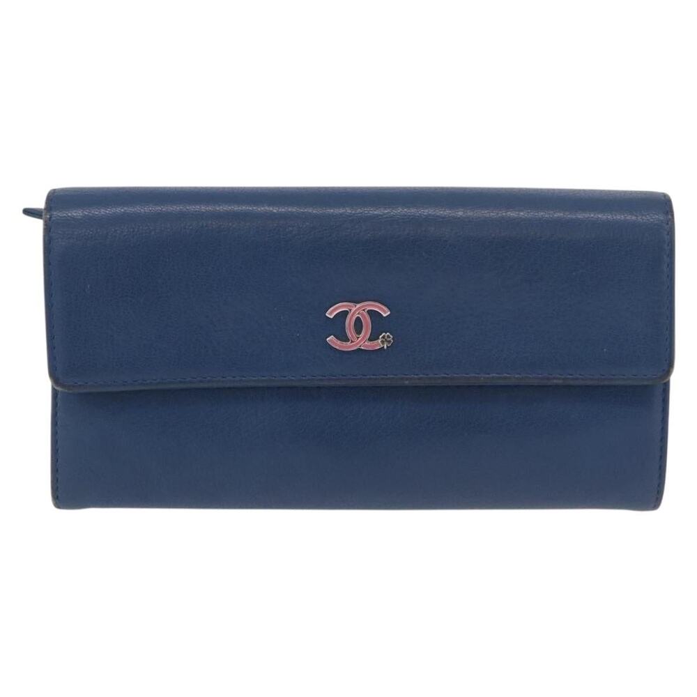 Chanel Leather Long Wallet Blue